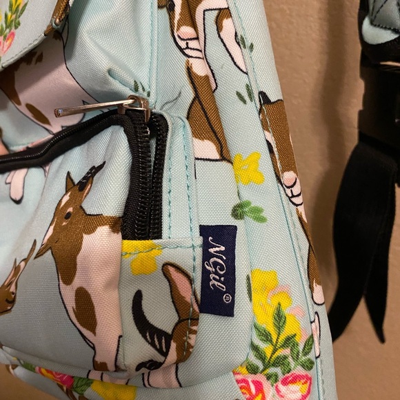 Light Blue Goat Lamb Flowers Print Sling Backpack - Picture 3 of 7